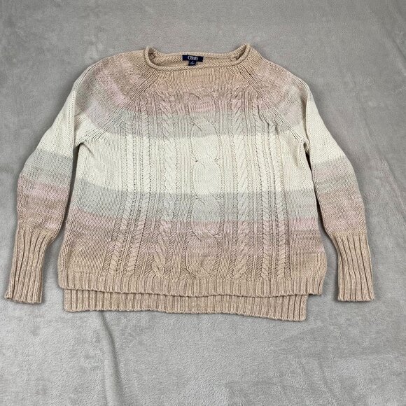 Chaps Women's Cable Knit Sweater M Beige Striped Cotton Blend - Picture 11 of 12